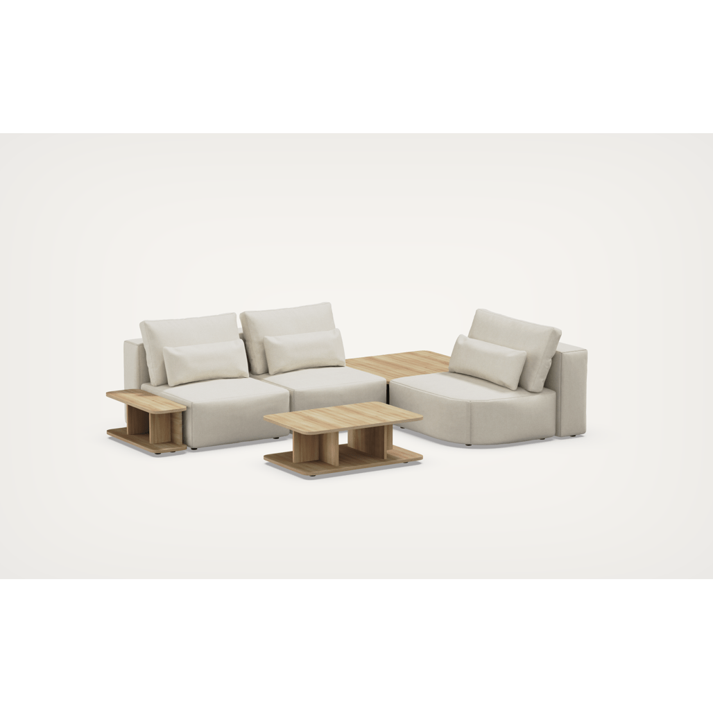 Coltar Modular, Sezlong Universal (pe Stanga sau pe Dreapta), Tapitat cu Stofa si 2 Mese de cafea Incluse, Riposo Ottimo Bej, l290xA185xH85 cm (2)