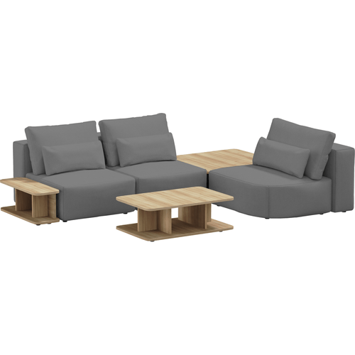 SIT SIT Coltar Modular, Sezlong Universal (pe Stanga sau pe Dreapta), Tapitat cu Stofa si 2 Mese de cafea Incluse, Riposo Ottimo Gri, l290xA185xH85 cm