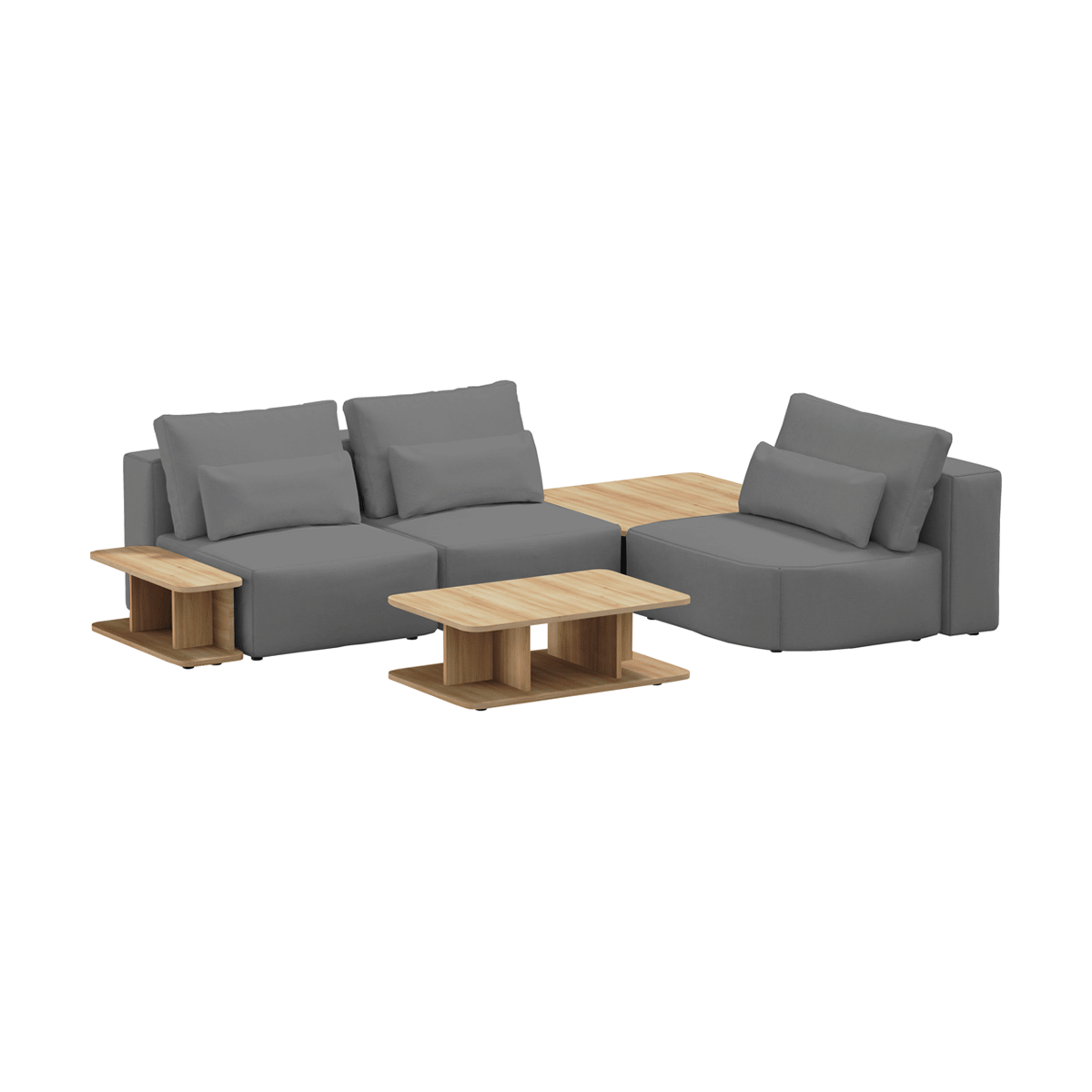 Coltar Modular, Sezlong Universal (pe Stanga sau pe Dreapta), Tapitat cu Stofa si 2 Mese de cafea Incluse, Riposo Ottimo Gri, l290xA185xH85 cm (3)