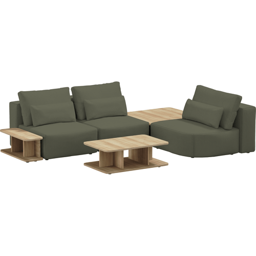 SIT SIT Coltar Modular, Sezlong Universal (pe Stanga sau pe Dreapta), Tapitat cu Stofa si 2 Mese de cafea Incluse, Riposo Ottimo Verde Olive, l290xA185xH85 cm