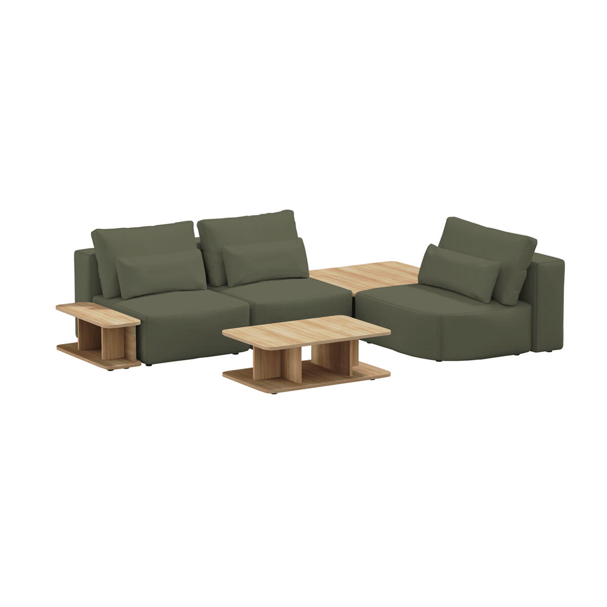 Coltar Modular, Sezlong Universal (pe Stanga sau pe Dreapta), Tapitat cu Stofa si 2 Mese de cafea Incluse, Riposo Ottimo Verde Olive, l290xA185xH85 cm (3)