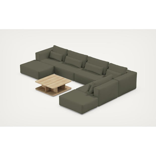 Coltar Modular, Sezlong Universal (pe Stanga sau pe Dreapta), Tapitat cu Stofa si Masa de cafea Inclusa, Riposo Grande U Verde Olive, l405xA285xH85 cm (2)