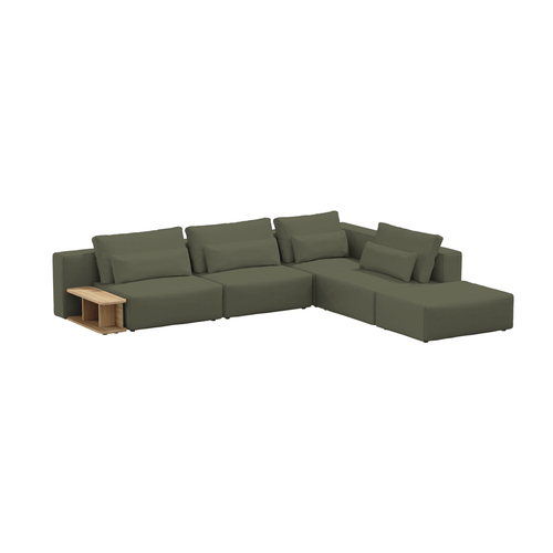 Coltar Modular, Sezlong Universal (pe Stanga sau pe Dreapta), Tapitat cu Stofa si Masa de cafea Inclusa, Riposo Grande Verde Olive, l330xA285xH85 cm