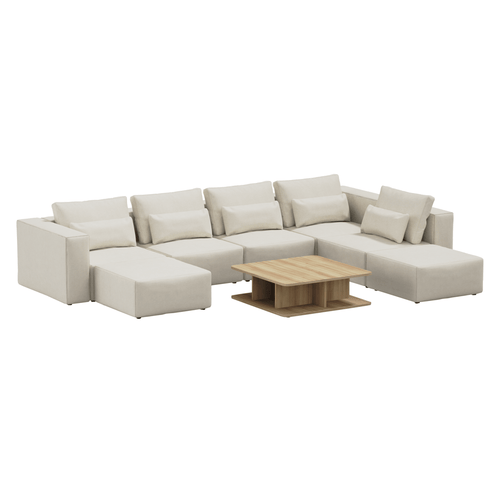 SIT SIT Coltar Modular, Sezlong Universal (pe Stanga sau pe Dreapta), Tapitat cu Stofa si Masa de cafea Inclusa, Riposo Ottimo U Bej, l370xA265xH85 cm