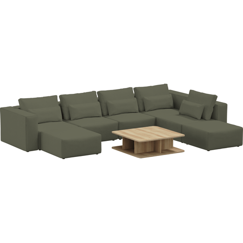 SIT SIT Coltar Modular, Sezlong Universal (pe Stanga sau pe Dreapta), Tapitat cu Stofa si Masa de cafea Inclusa, Riposo Ottimo U Verde Olive, l370xA265xH85 cm