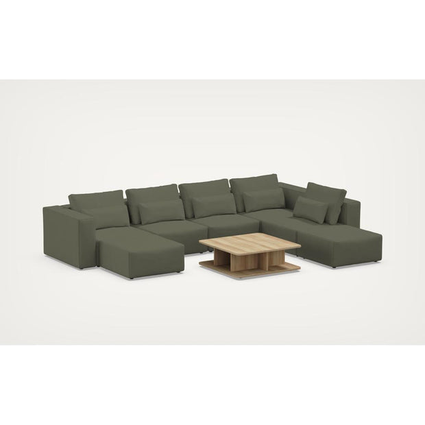 Coltar Modular, Sezlong Universal (pe Stanga sau pe Dreapta), Tapitat cu Stofa si Masa de cafea Inclusa, Riposo Ottimo U Verde Olive, l370xA265xH85 cm (3)