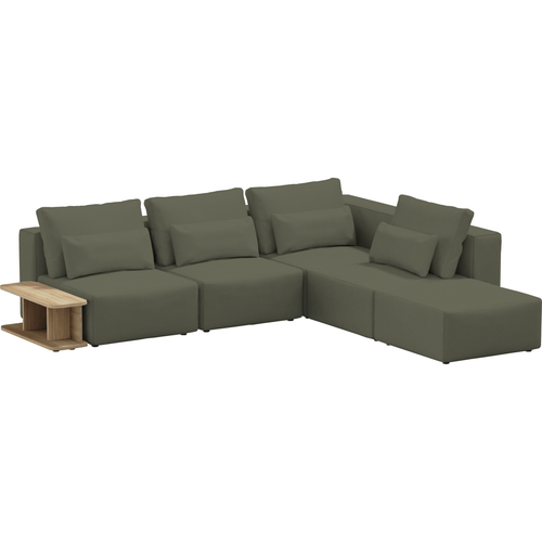 SIT SIT Coltar Modular, Sezlong Universal (pe Stanga sau pe Dreapta), Tapitat cu Stofa si Masa de cafea Inclusa, Riposo Ottimo Verde Olive, l290xA265xH85 cm