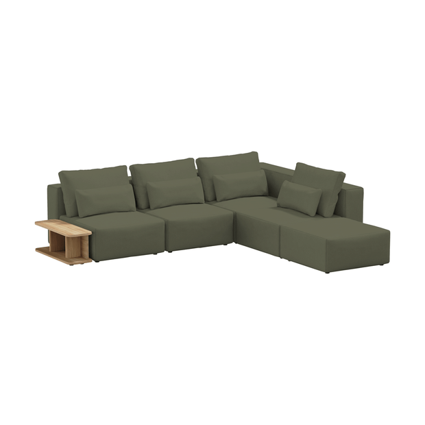 Coltar Modular, Sezlong Universal (pe Stanga sau pe Dreapta), Tapitat cu Stofa si Masa de cafea Inclusa, Riposo Ottimo Verde Olive, l290xA265xH85 cm (2)