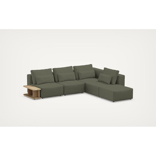 Coltar Modular, Sezlong Universal (pe Stanga sau pe Dreapta), Tapitat cu Stofa si Masa de cafea Inclusa, Riposo Ottimo Verde Olive, l290xA265xH85 cm (3)