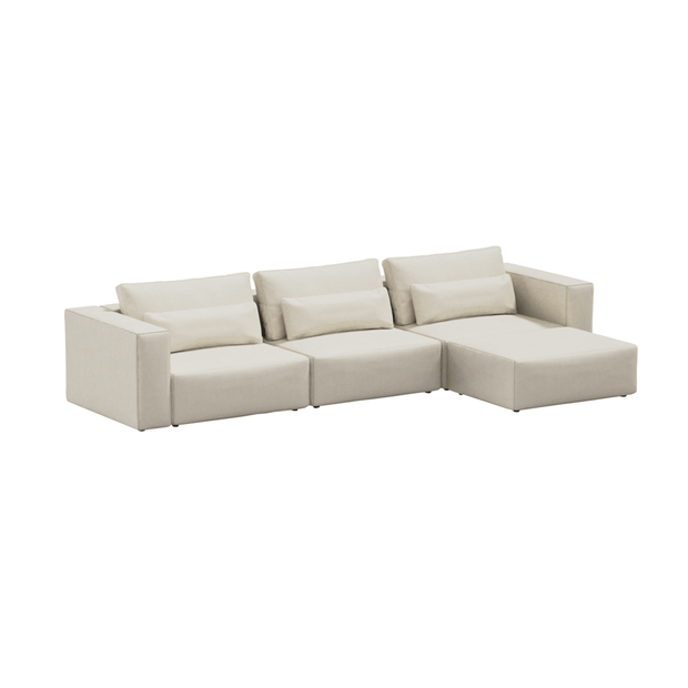 Coltar Modular, Sezlong Universal (pe Stanga sau pe Dreapta), Tapitat cu Stofa si Taburet Inclus, Riposo Grande Bej, l375xA185xH85 cm (3)