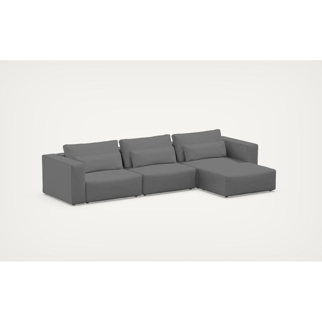 Coltar Modular, Sezlong Universal (pe Stanga sau pe Dreapta), Tapitat cu Stofa si Taburet Inclus, Riposo Grande Gri, l375xA185xH85 cm (2)