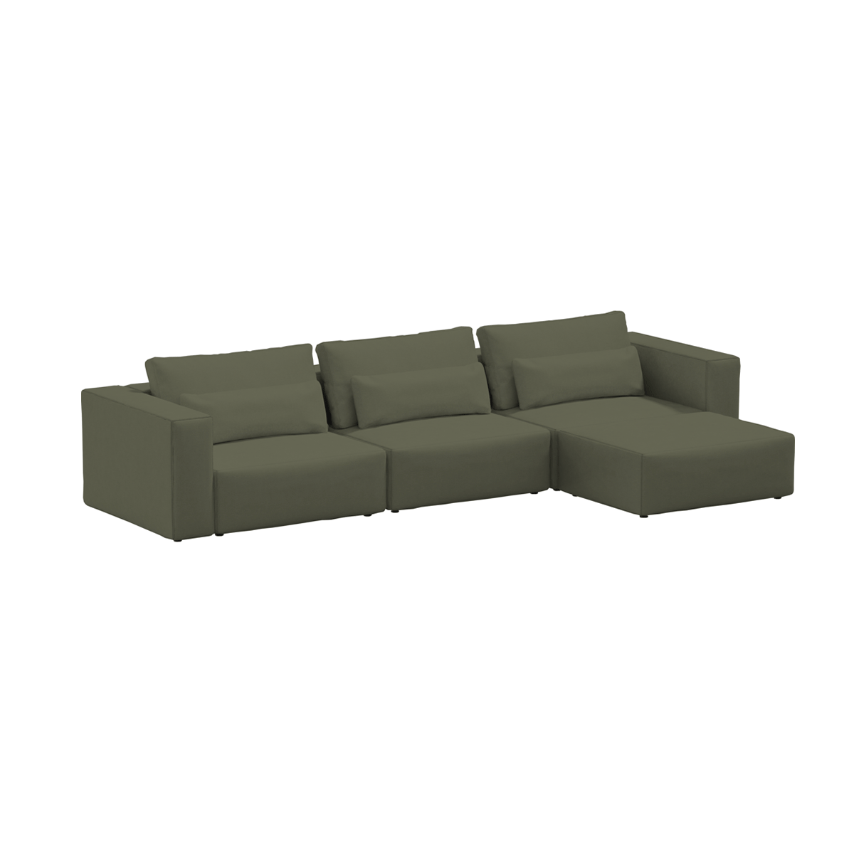 Coltar Modular, Sezlong Universal (pe Stanga sau pe Dreapta), Tapitat cu Stofa si Taburet Inclus, Riposo Grande Verde Olive, l375xA185xH85 cm