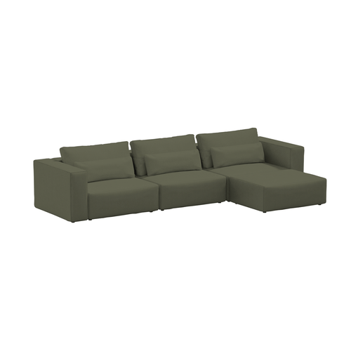 SIT SIT Coltar Modular, Sezlong Universal (pe Stanga sau pe Dreapta), Tapitat cu Stofa si Taburet Inclus, Riposo Grande Verde Olive, l375xA185xH85 cm