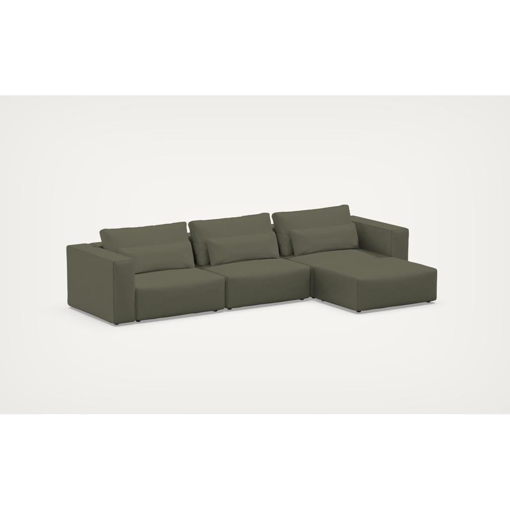 Coltar Modular, Sezlong Universal (pe Stanga sau pe Dreapta), Tapitat cu Stofa si Taburet Inclus, Riposo Grande Verde Olive, l375xA185xH85 cm (2)