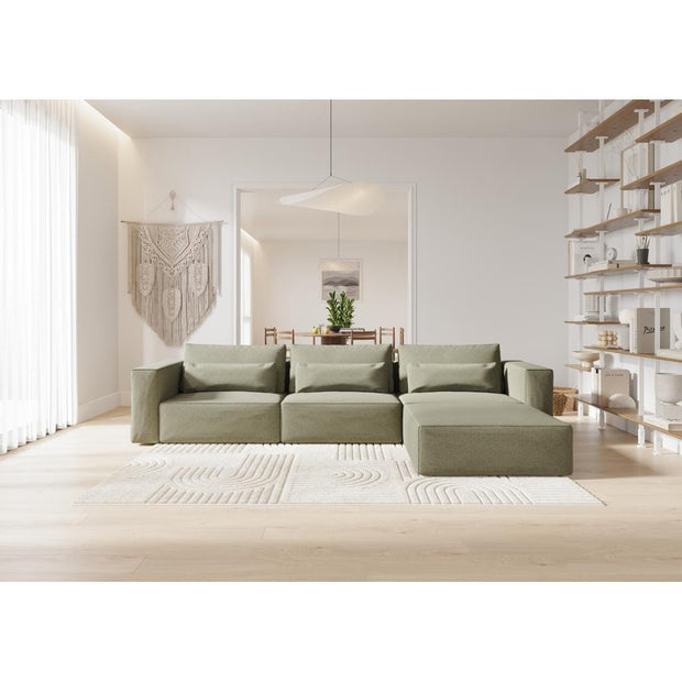 Coltar Modular, Sezlong Universal (pe Stanga sau pe Dreapta), Tapitat cu Stofa si Taburet Inclus, Riposo Grande Verde Olive, l375xA185xH85 cm (3)