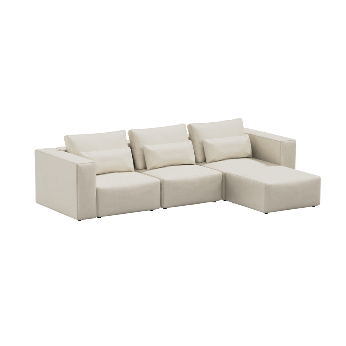 Coltar Modular, Sezlong Universal (pe Stanga sau pe Dreapta), Tapitat cu Stofa si Taburet Inclus, Riposo Ottimo Bej, l290xA185xH85 cm (2)