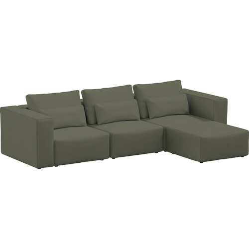 SIT SIT Coltar Modular, Sezlong Universal (pe Stanga sau pe Dreapta), Tapitat cu Stofa si Taburet Inclus, Riposo Ottimo Verde Olive, l290xA185xH85 cm