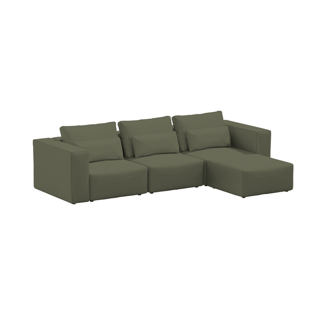 Coltar Modular, Sezlong Universal (pe Stanga sau pe Dreapta), Tapitat cu Stofa si Taburet Inclus, Riposo Ottimo Verde Olive, l290xA185xH85 cm (2)