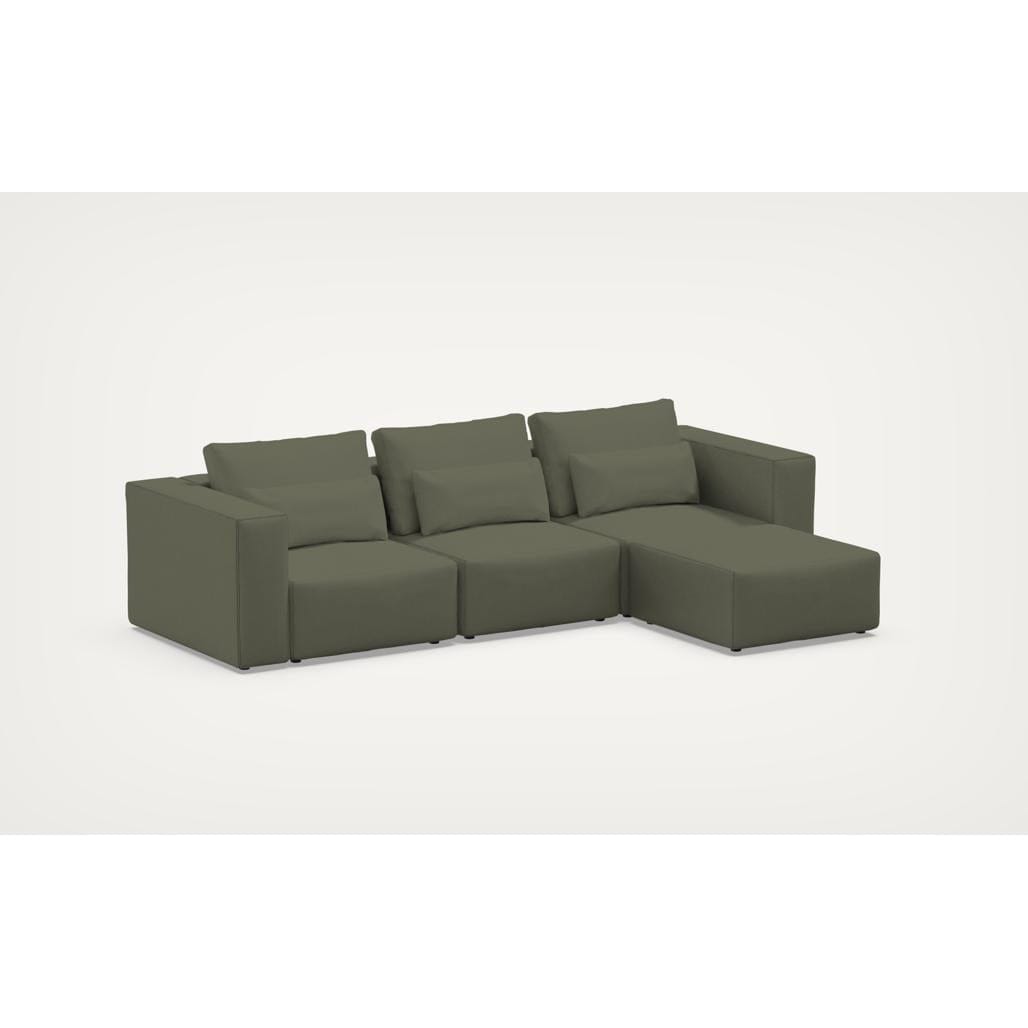 Coltar Modular, Sezlong Universal (pe Stanga sau pe Dreapta), Tapitat cu Stofa si Taburet Inclus, Riposo Ottimo Verde Olive, l290xA185xH85 cm (3)