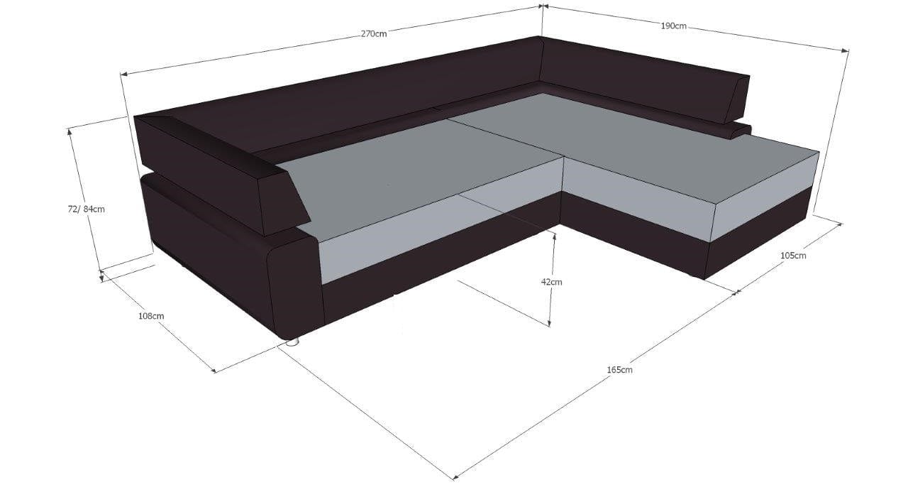 Coltar Pama Extensibil cu Arcuri Ondulate si Spuma Poliuretanica, Sezlong pe Stanga, Suprafata de Dormit 222x150 cm, cu Lada de Depozitare, Perne Incluse, l270xA190xH72 cm (4)