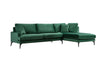 Coltar Papira Velvet Verde Fix cu Spuma Poliuretanica, Sezlong pe Dreapta, tapitat cu Stofa Easy Clean, Perne Incluse, l283xA180xH88 cm (3)