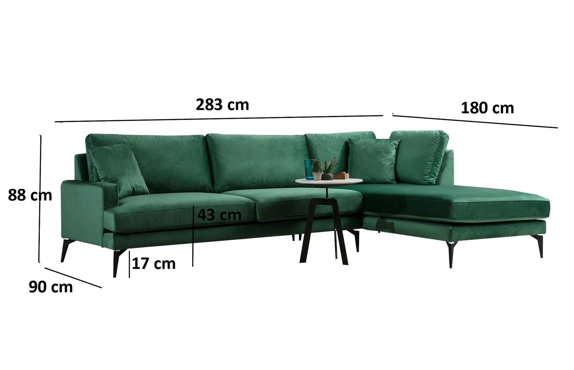 Coltar Papira Velvet Verde Fix cu Spuma Poliuretanica, Sezlong pe Dreapta, tapitat cu Stofa Easy Clean, Perne Incluse, l283xA180xH88 cm (4)