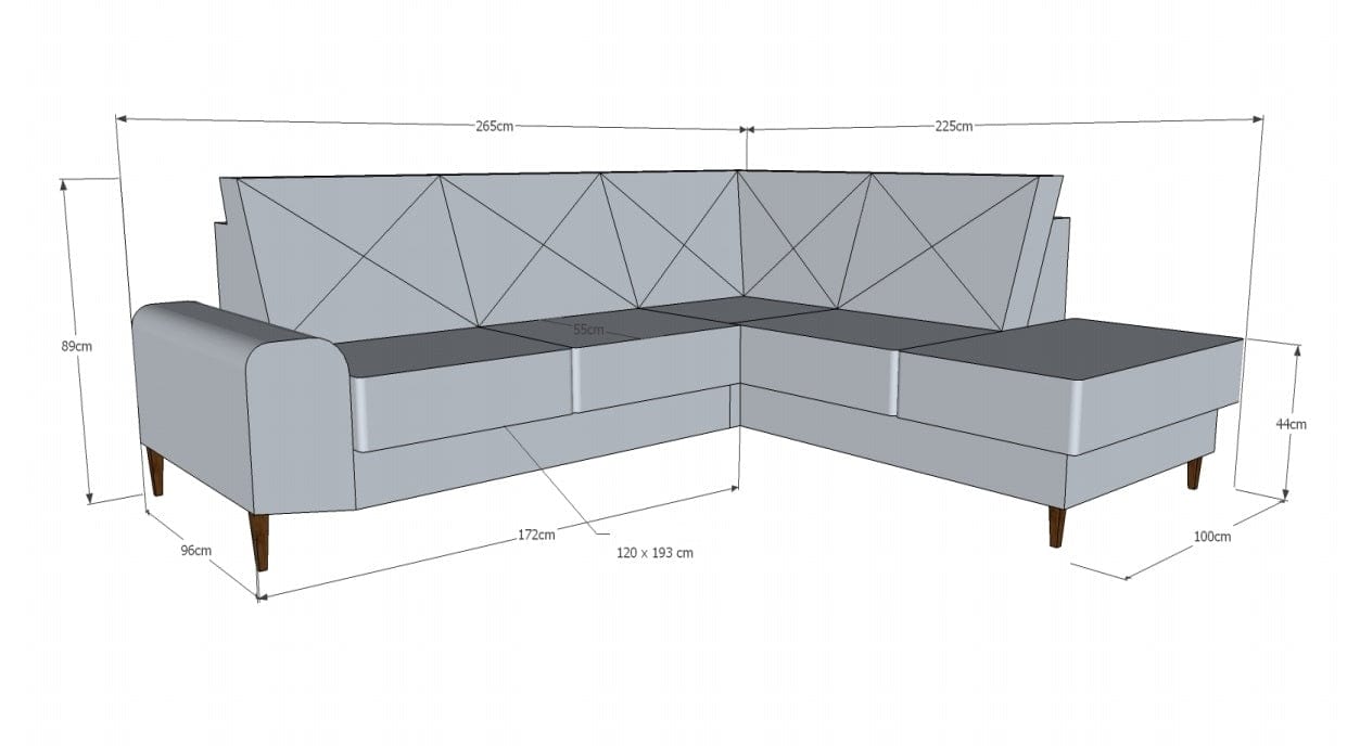 Coltar Planet Extensibil cu Arcuri Ondulate si Spuma Poliuretanica, Sezlong pe Dreapta, Suprafata de Dormit 193x120 cm, cu Lada de Depozitare, l265xA225xH89 cm (5)