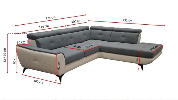 Coltar Sage Extensibil cu Arcuri Ondulate si Spuma Poliuretanica, Sezlong pe Dreapta, Suprafata de Dormit 197x123 cm, cu Lada de Depozitare, Tetiere Reglabile, l274xA231xH82 cm (5)