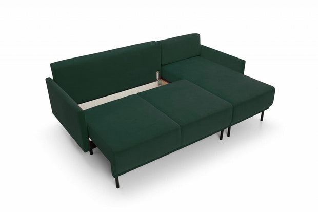 Coltar Solo Velvet Verde Extensibil, Sezlong Universal (pe Stanga sau pe Dreapta), tapitat cu Stofa, cu Lada de Depozitare, Perne Incluse, l212xA142xH87 cm (3)