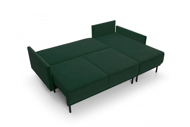 Coltar Solo Velvet Verde Extensibil, Sezlong Universal (pe Stanga sau pe Dreapta), tapitat cu Stofa, cu Lada de Depozitare, Perne Incluse, l212xA142xH87 cm (4)