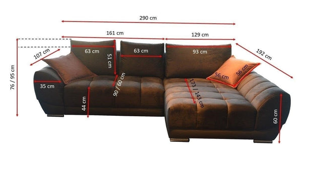 Coltar Voleto Extensibil cu Arcuri Ondulate si Spuma Poliuretanica, Sezlong pe Dreapta, Suprafata de Dormit 219x136 cm, cu Lada de Depozitare, Perne Incluse, l290xA192xH76 cm (4)