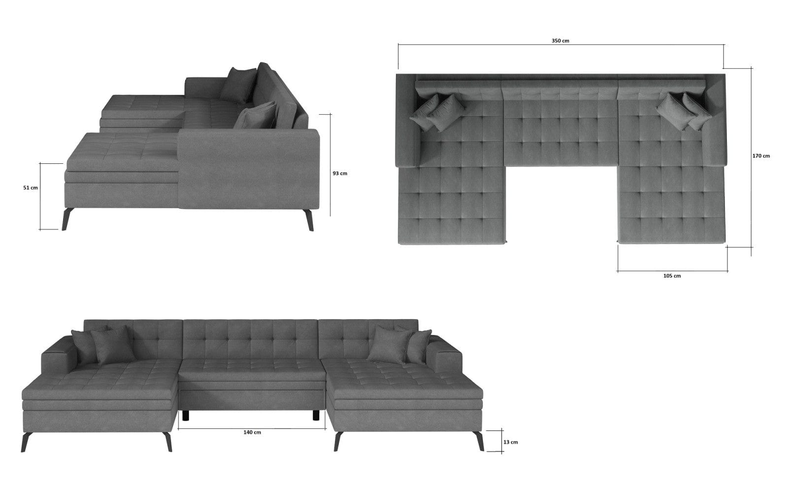 Coltar Extensibil Vertis Plus Gri cu Sezlong Universal (pe Stanga sau pe Dreapta), Perne Incluse, l350xA170xH93 cm (3)