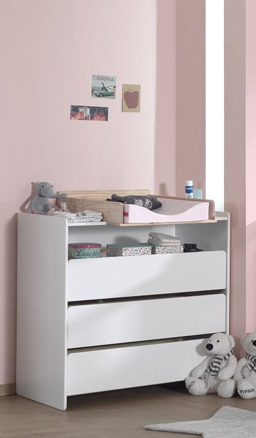 Comoda cu masa de infasat din lemn de pin si MDF, pentru bebe Kiddy Alb / Natural, l90xA55xH92 cm