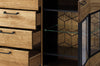 Comoda cu vitrina din lemn si furnir, 4 sertare si 2 usi, LED inclus Mosaic 47 Stejar / Negru, l170xA42xH90 cm - SomProduct Romania