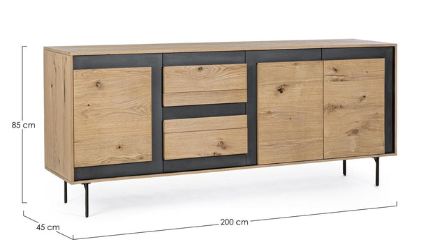 Comoda din furnir, cu 3 sertare si 3 usi, Stanwood Natural / Negru, l200xA45xH85 cm (1)