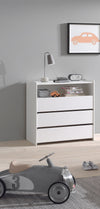 Comoda din lemn de pin si MDF cu 3 sertare, pentru copii Kiddy Alb, l90xA55xH92 cm