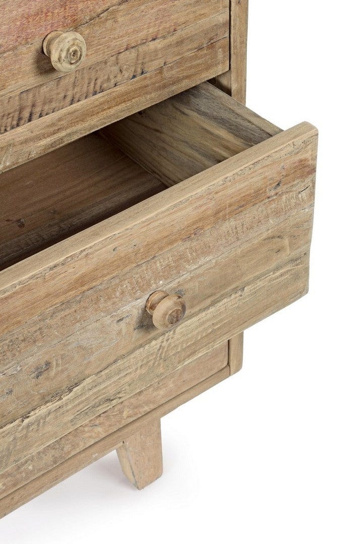 Comoda din lemn reciclat de tec, cu 3 sertare si 1 usa Rania Natural, l90xA45xH85 cm - SomProduct Romania