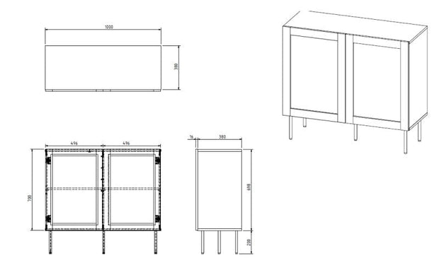 Comoda din MDF si metal, cu 2 usi, Juta Negru / Bej, l100xA39,5xH90 cm (3)