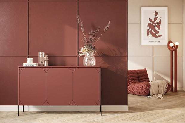 Bogart Comoda din MDF si metal, cu 3 usi, Sonatia 150-3D Burgundy / Negru, l154xA45xH90 cm