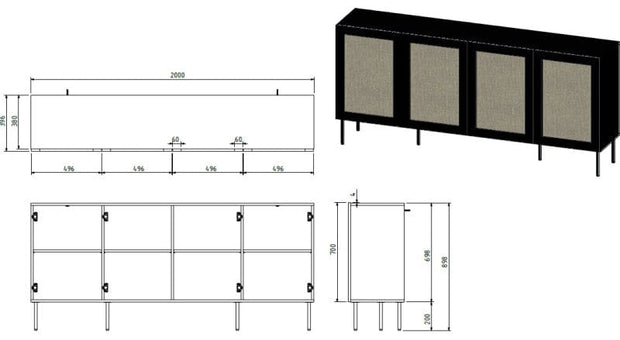 Comoda din MDF si metal, cu 4 usi, Juta Negru / Bej, l200xA39,5xH90 cm (1)