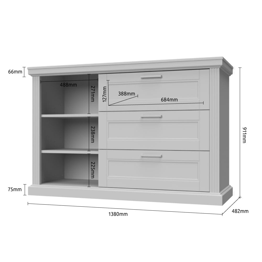 Comoda din pal, cu 1 usa si 3 sertare, Tara Small Grafit / Nuc Pacific, l138xA48xH91 cm (1)