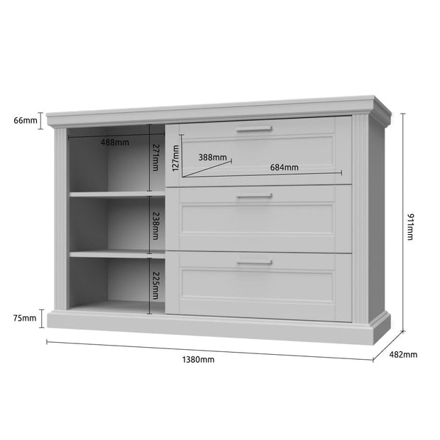 Comoda din pal, cu 1 usa si 3 sertare, Tara Small Grafit / Nuc Pacific, l138xA48xH91 cm (1)