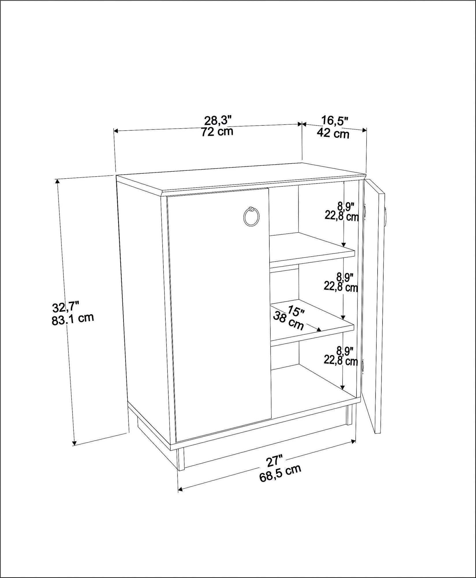 Comoda din pal, cu 2 usi, Nuanse Alb / Nuc, l72xA42xH83,1 cm (7)