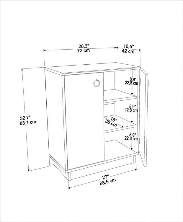 Comoda din pal, cu 2 usi, Nuanse Alb / Nuc, l72xA42xH83,1 cm (7)