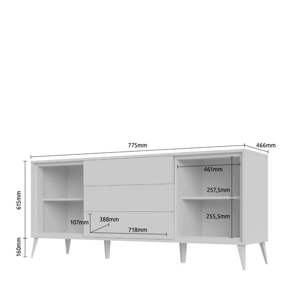 Comoda din pal, cu 2 usi si 3 sertare, Vida Alb / Nuc Pacific, l180xA47xH78 cm (2)