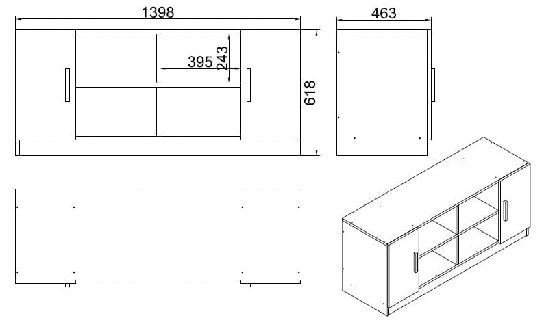 Comoda din pal, cu 2 usi Vario F Alb, l139,8xA46,3xH61,8 cm (5)