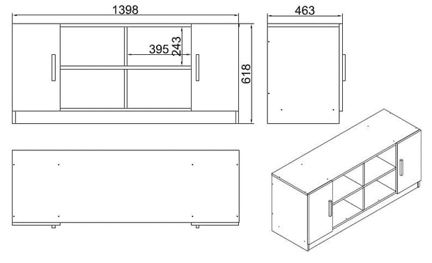 Comoda din pal, cu 2 usi Vario F Alb, l139,8xA46,3xH61,8 cm (5)