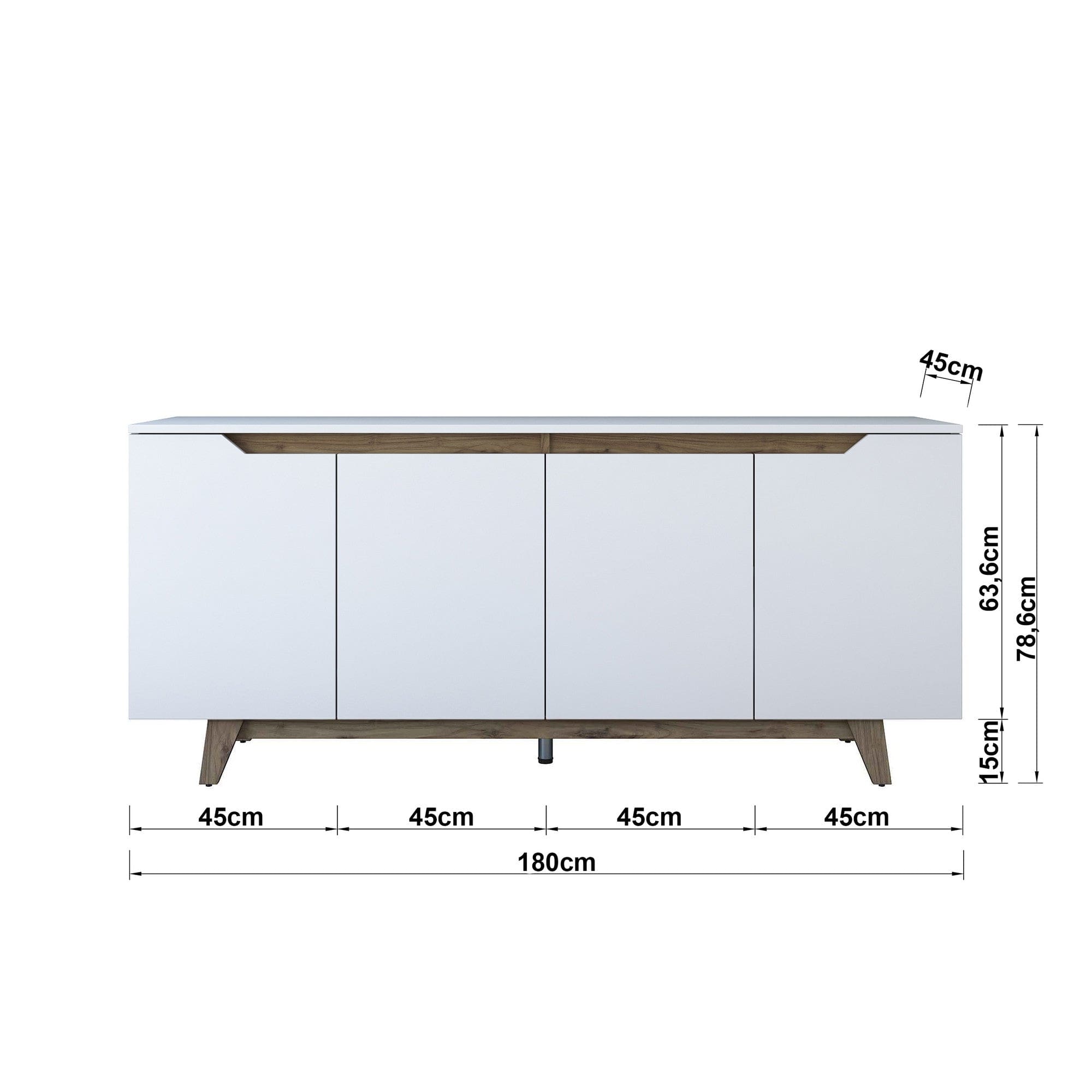 Comoda din pal, cu 4 usi, GD102 - 1874 Alb / Nuc, l180xA45xH78,6 cm (8)