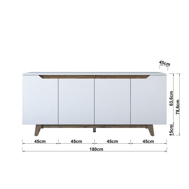 Comoda din pal, cu 4 usi, GD102 - 1874 Alb / Nuc, l180xA45xH78,6 cm (8)