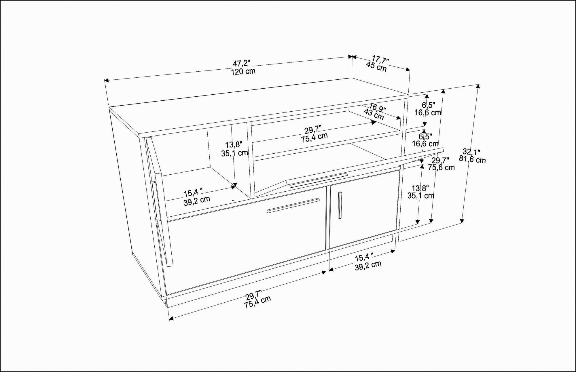 Comoda din pal, cu 4 usi, Mares Alb / Gri, l120xA45xH81,6 cm (4)